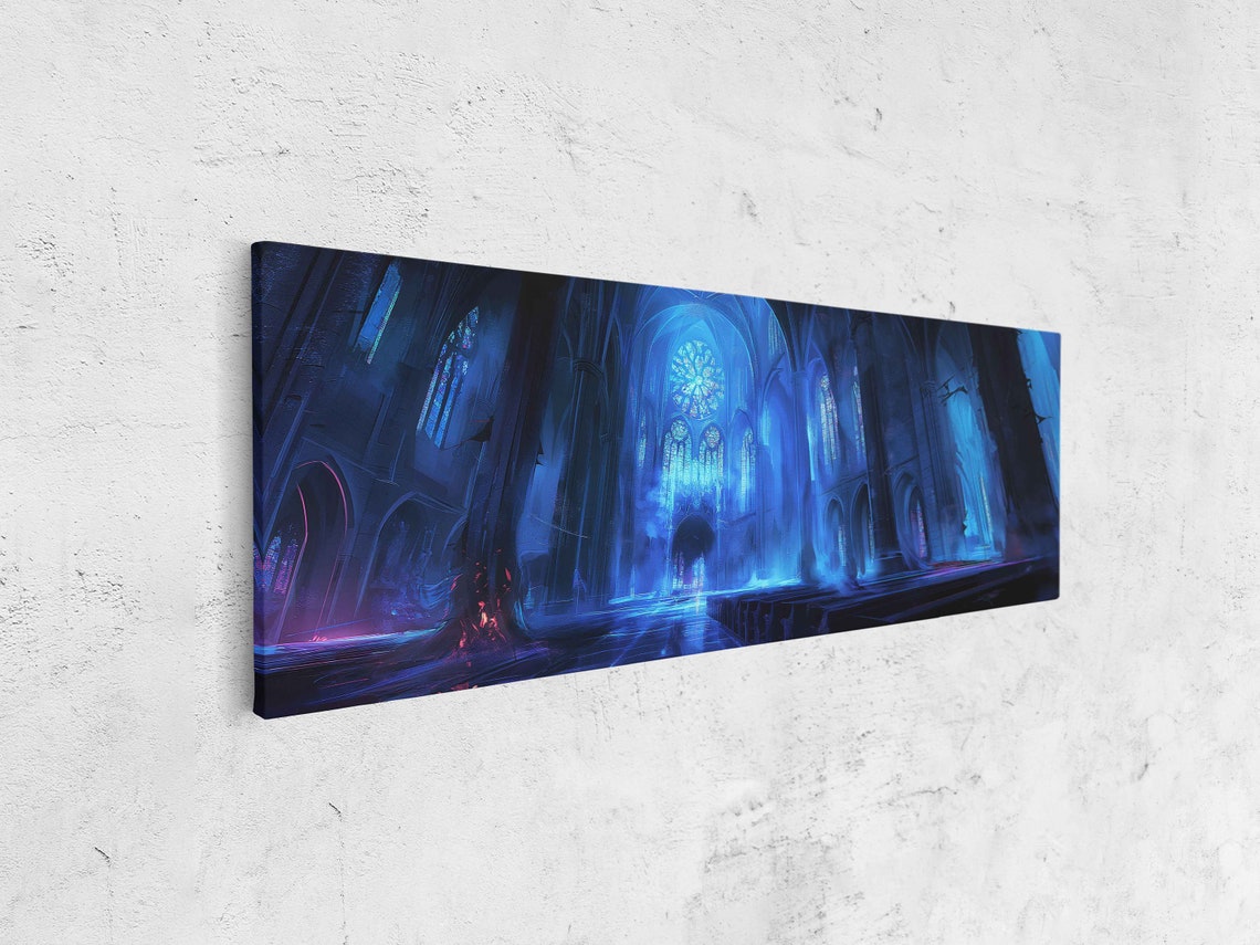 Abandoned Cathedral Blue Stained Glass Rose Window Panoramic Wall Art - Image 4