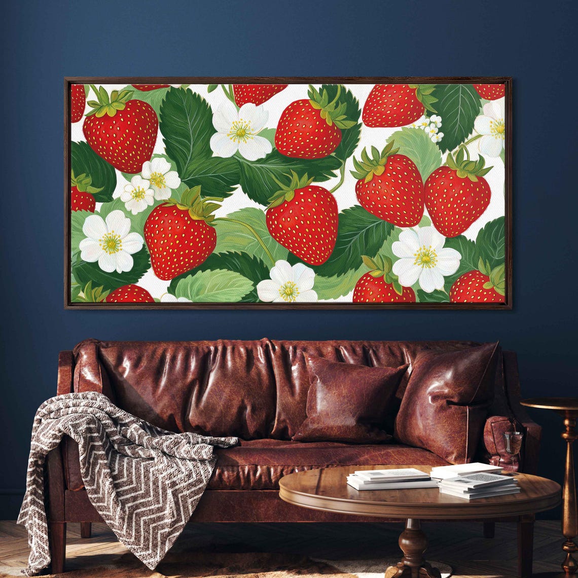 Vintage Strawberry Pattern With Blossoms And Leaves Art Print