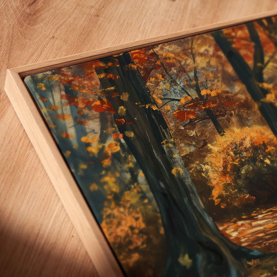 Golden Autumn Park Path Benches Lamps Fall Foliage Panoramic Poster - Image 2