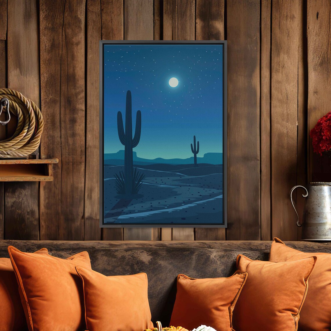 Arizona Desert Night Landscape, Minimalist Cactus Art Print - Image 3