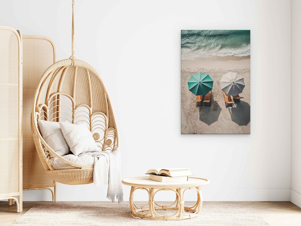 Aerial View Beach Umbrellas And Loungers On White Sand Turquoise Sea Print - Image 3