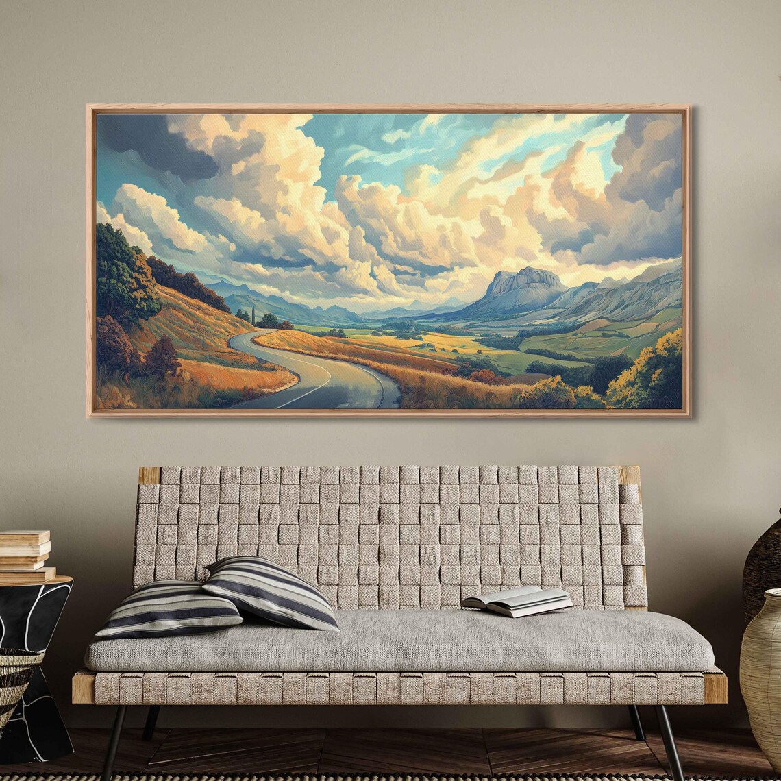 Vintage Travel Poster Wall Art Print Scenic Road Picturesque Valley Dramatic Clouds