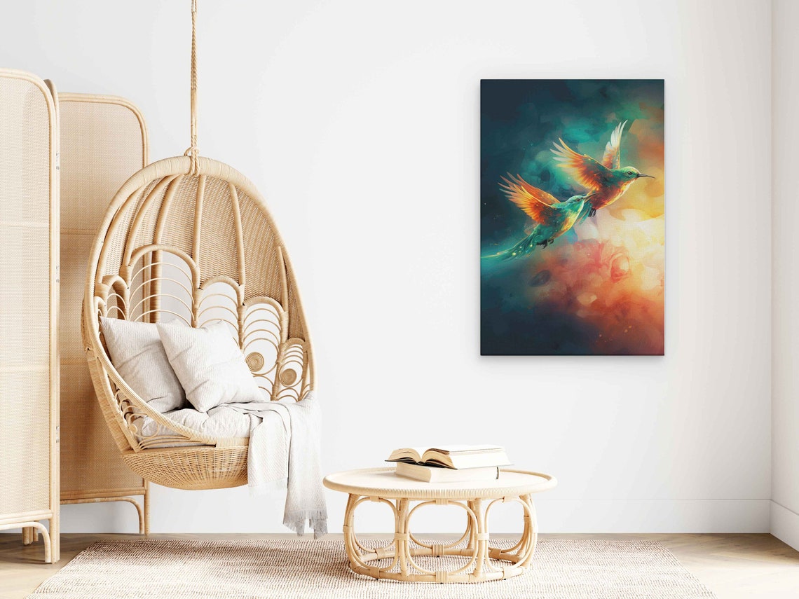 Hummingbird Couple Flying Together Colorful Wings Wildlife Poster - Image 3