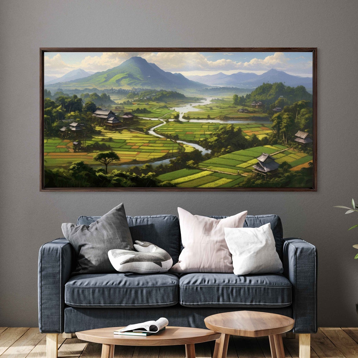 Green Rice Terraces Valley Village Mountain Panoramic Travel Poster - Image 3