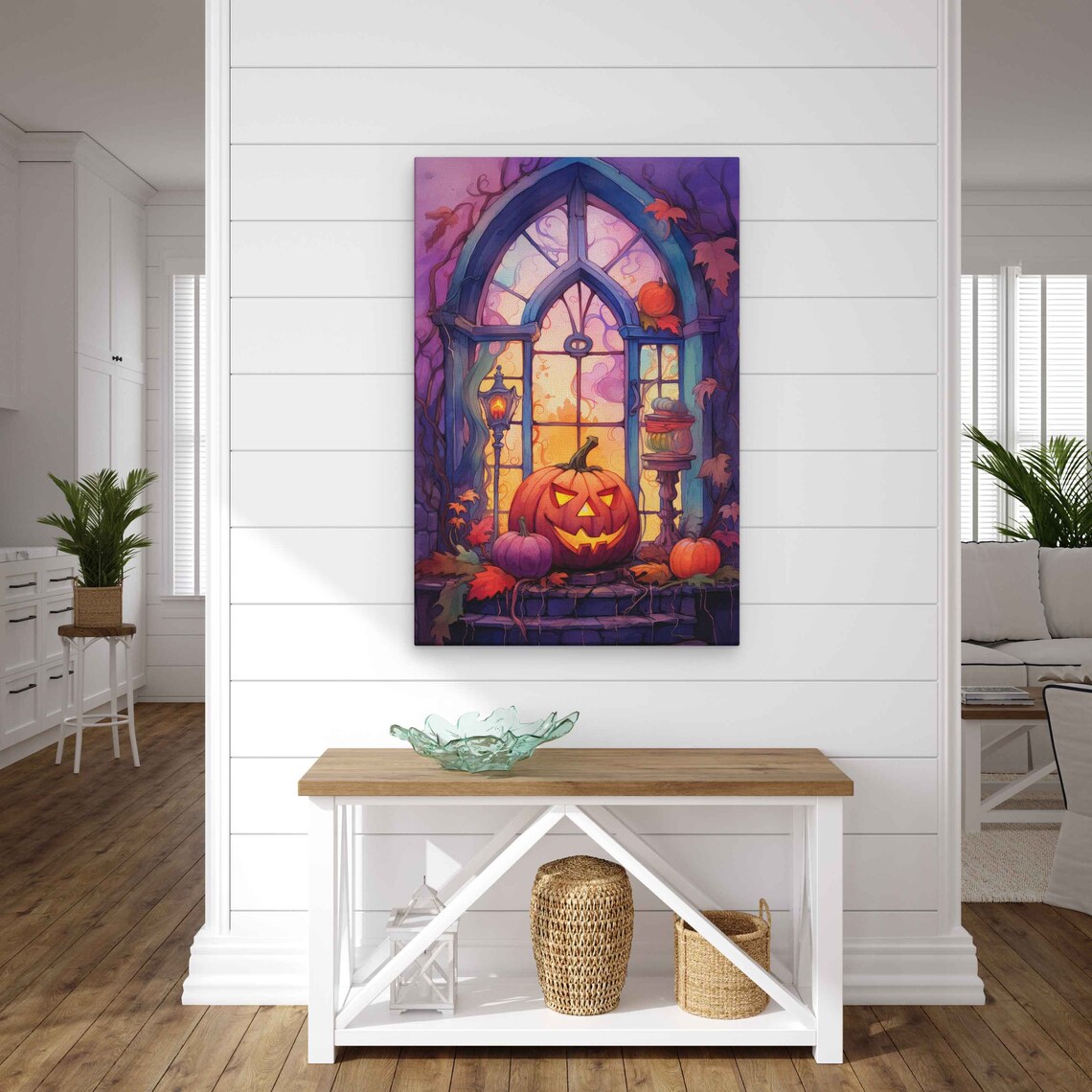 Halloween Gothic Window Jack O Lantern Purple Night Spooky Watercolor Poster - Image 4