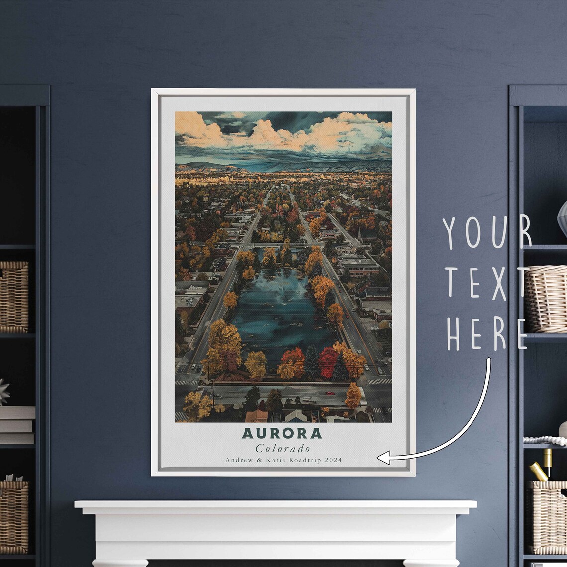 Aurora Colorado Aerial Autumn Lake Park Golden Trees Travel Poster - Image 3