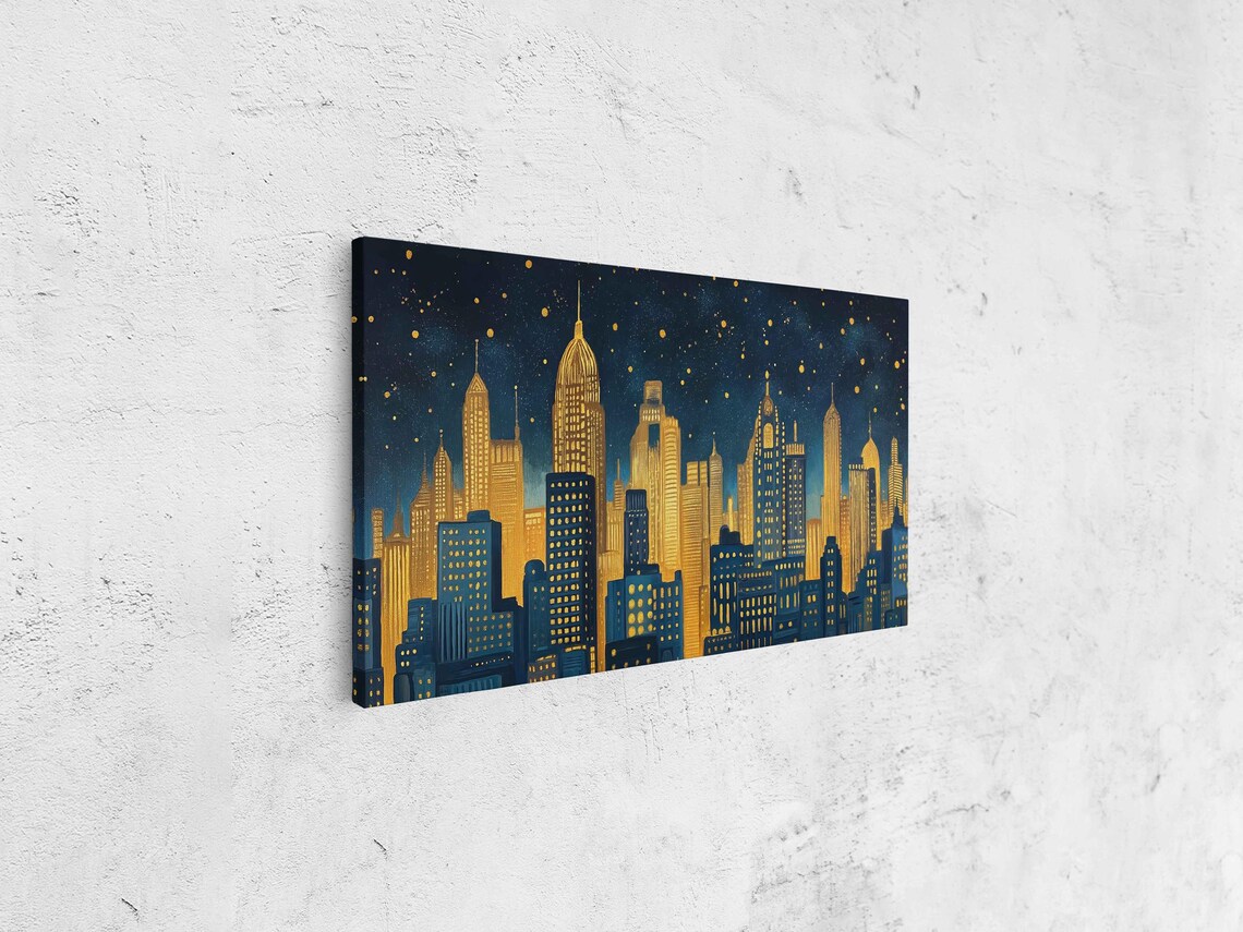 Golden Art Deco New York Skyline At Night Under Starry Sky Poster - Image 4