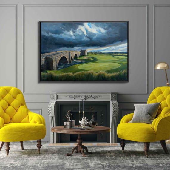 Old Course At St Andrews Wall Art Print Iconic Bridge Lush Fairways Moody Sky