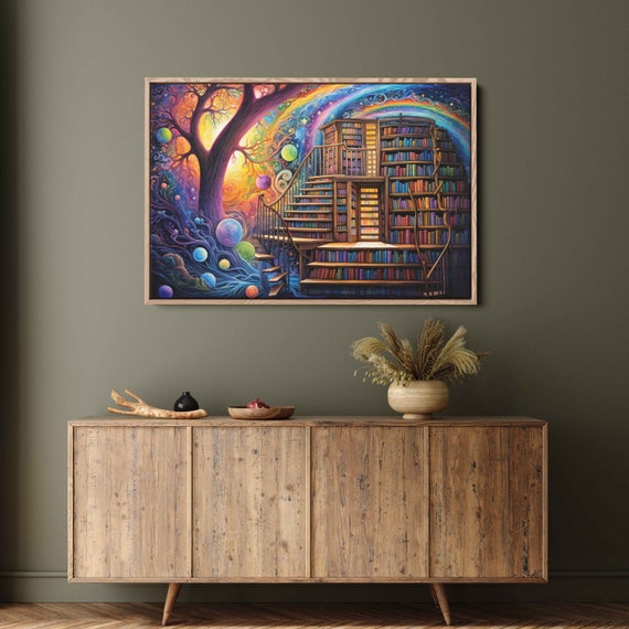 Staircase In Treehouse Library Painting Framed Print Ready To Hang
