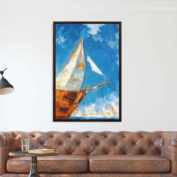 Bold Sailboat Bow Oil Painting With White Sails On Blue Ocean Wall Poster