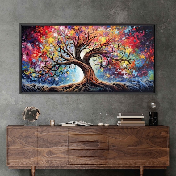 Ancient Tree Of Life, Colorful Palette Knife Art Print