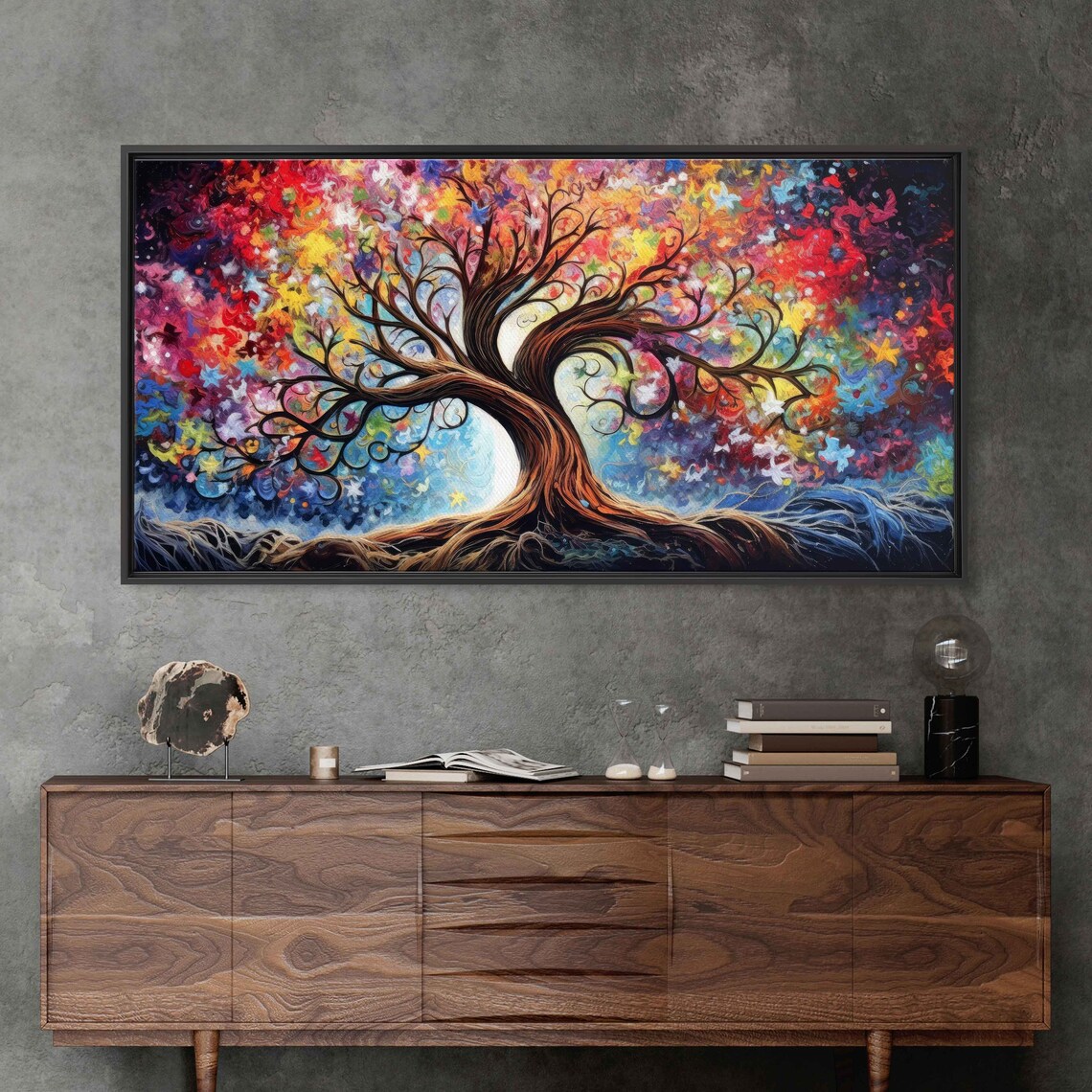 Ancient Tree Of Life, Colorful Palette Knife Art Print