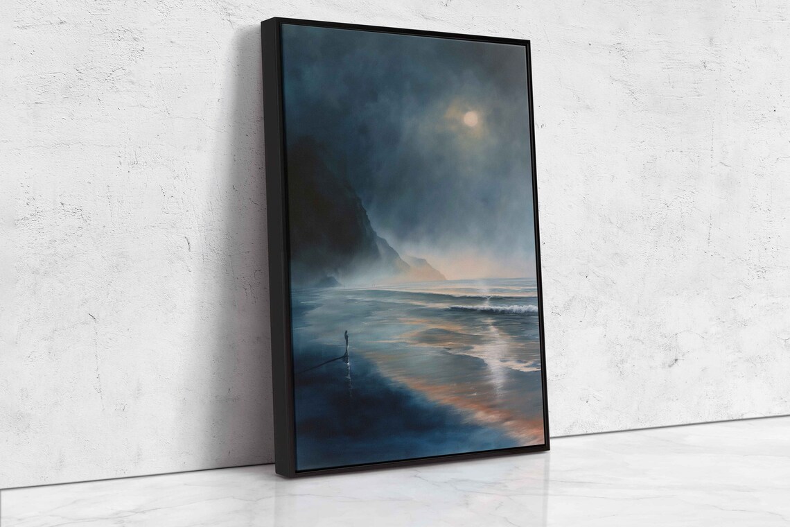 Ghostly Figure Moonlit Beach Foggy Night Moody Halloween Wall Art - Image 4