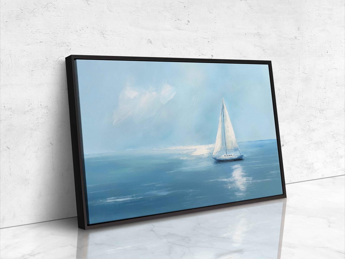 Pale Blue Watercolor Sky Wash Minimalist Abstract Canvas Wall Poster - Image 2