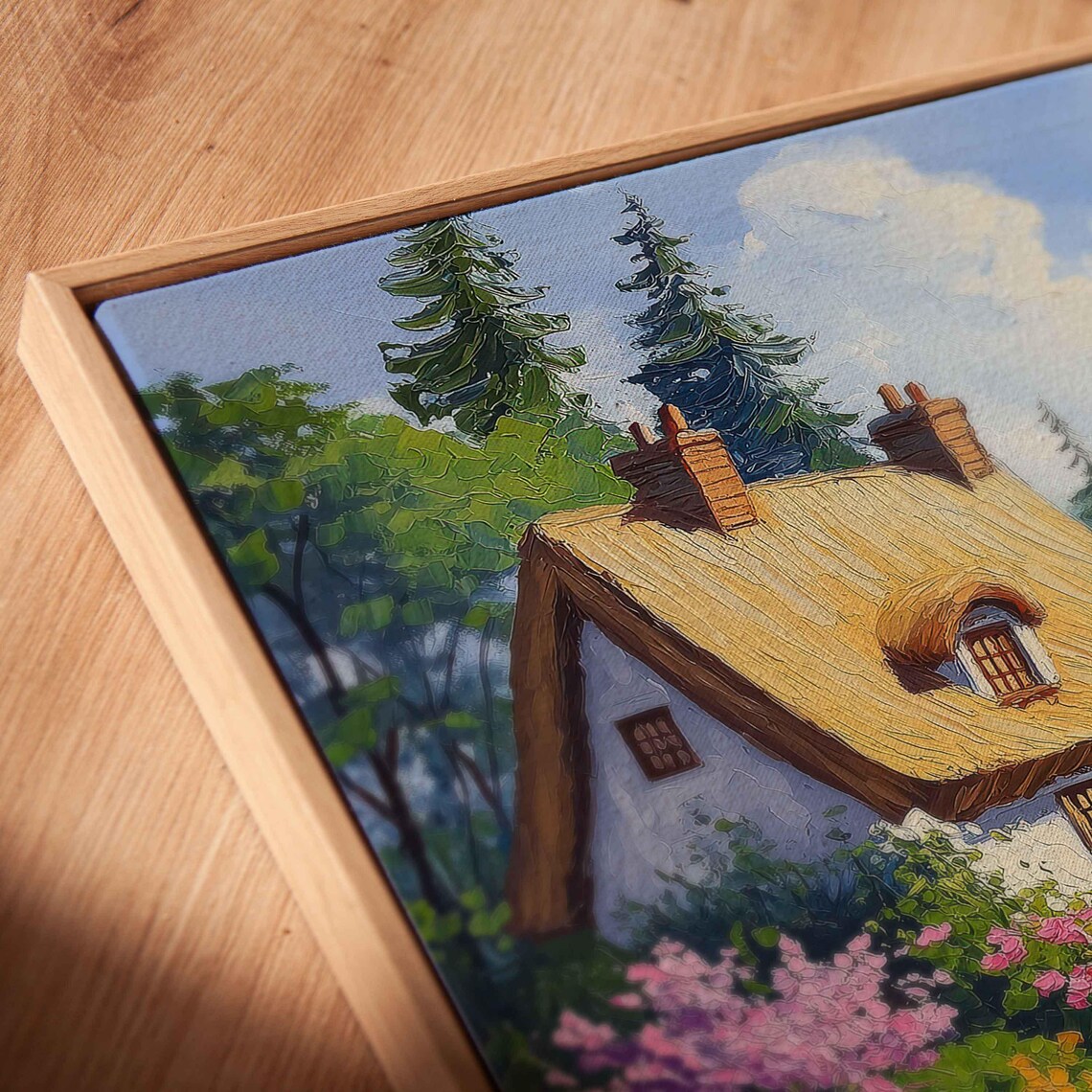 Thatched Roof Village Cottages Spring Garden Winding Path Poster - Image 2