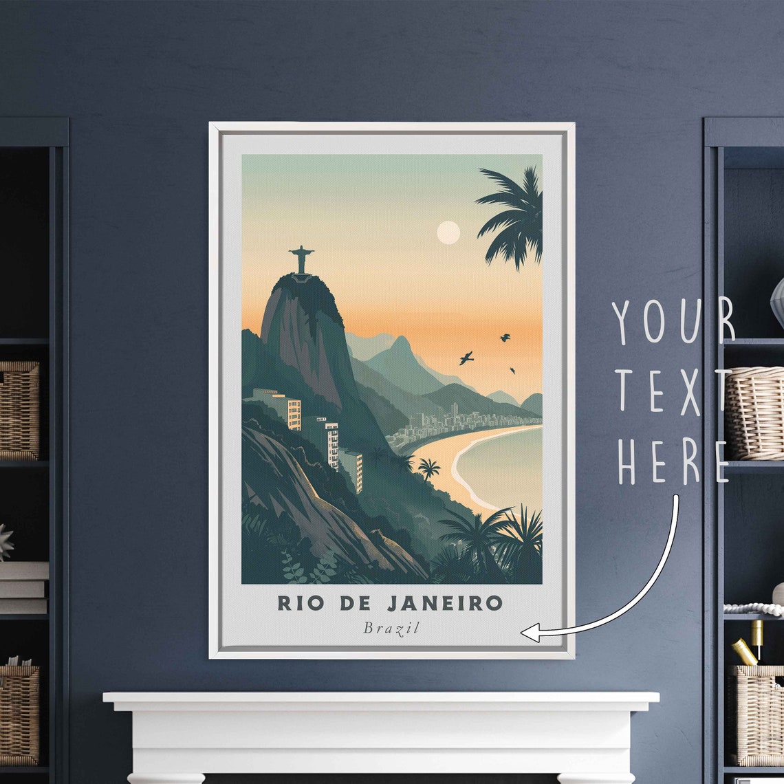 Rio De Janeiro Brazil Christ Redeemer Beach Sunset Palm Travel Poster