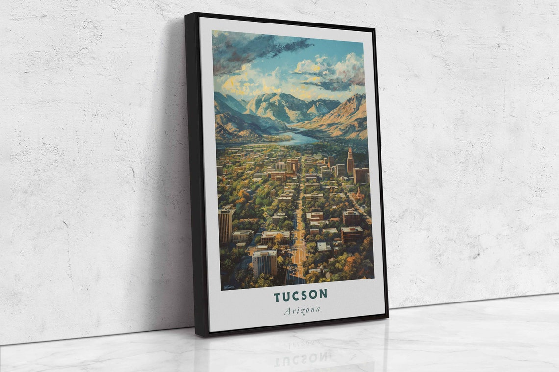 Tucson Arizona City Aerial View Mountain Desert Skyline Travel Poster - Image 2