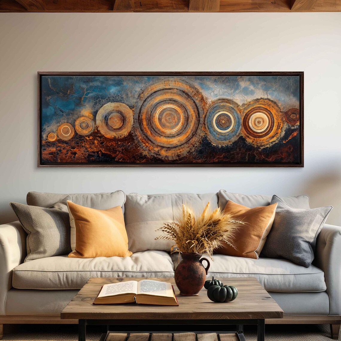 Tree Rings Panoramic View Wall Art Print Earthy Tones Nature Landscape Vibrant Colors
