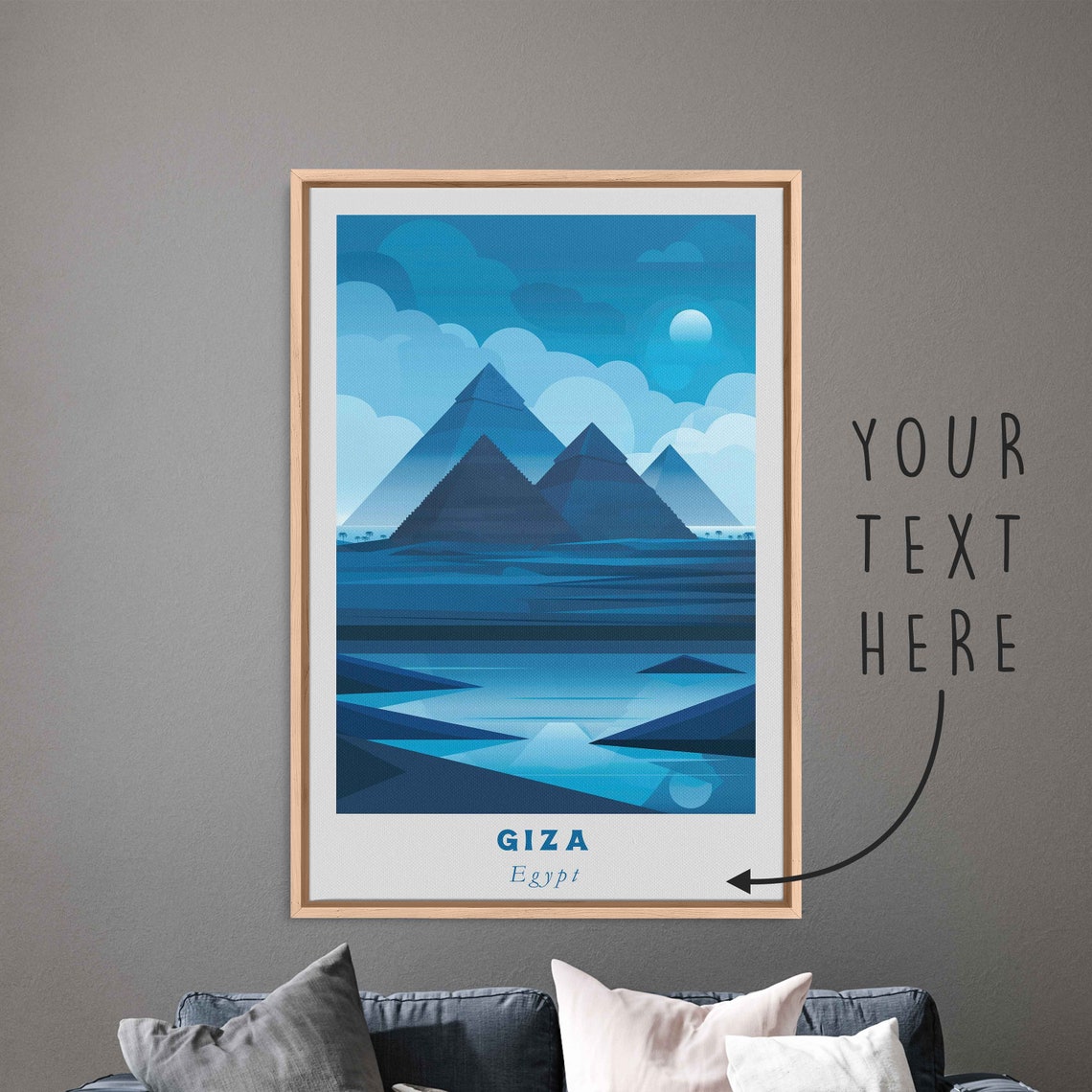 Giza Egypt Pyramids Under Blue Night Sky Moonlight Travel Poster