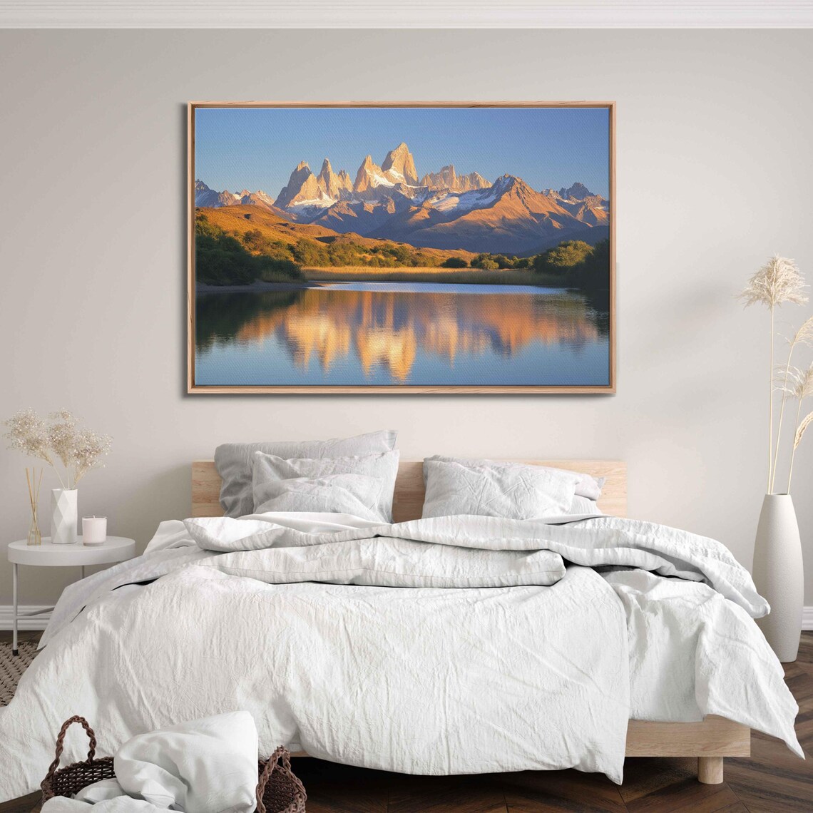 Rugged Mountain Range At Sunrise, Lake Reflection