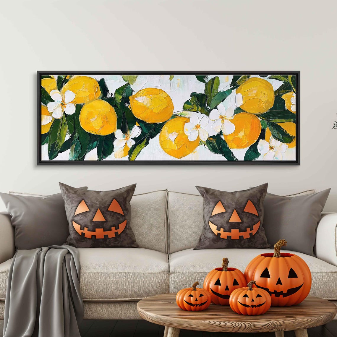 Sunny Lemons And Citrus Blossoms Impasto Painting Panoramic Print - Image 3
