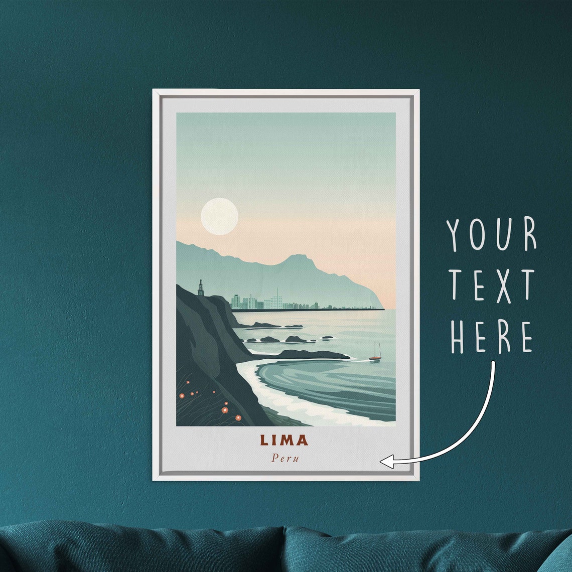 Lima Peru Pacific Coast Cliffs Ocean Sunset Minimalist Travel Poster