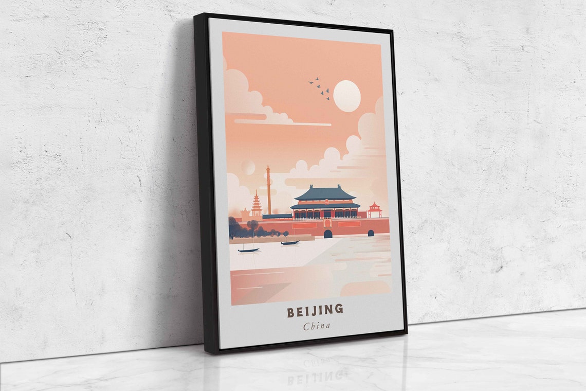 Beijing China Forbidden City Palace Sunset Minimalist Travel Poster - Image 2