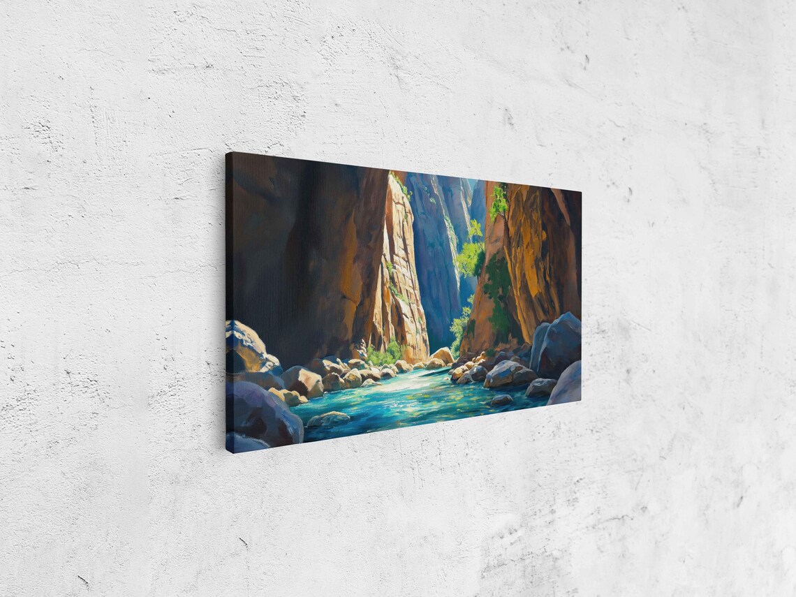 Serene Zion Narrows Wall Art Print Sunlit Canyon Blue Waters Nature Scenic - Image 4