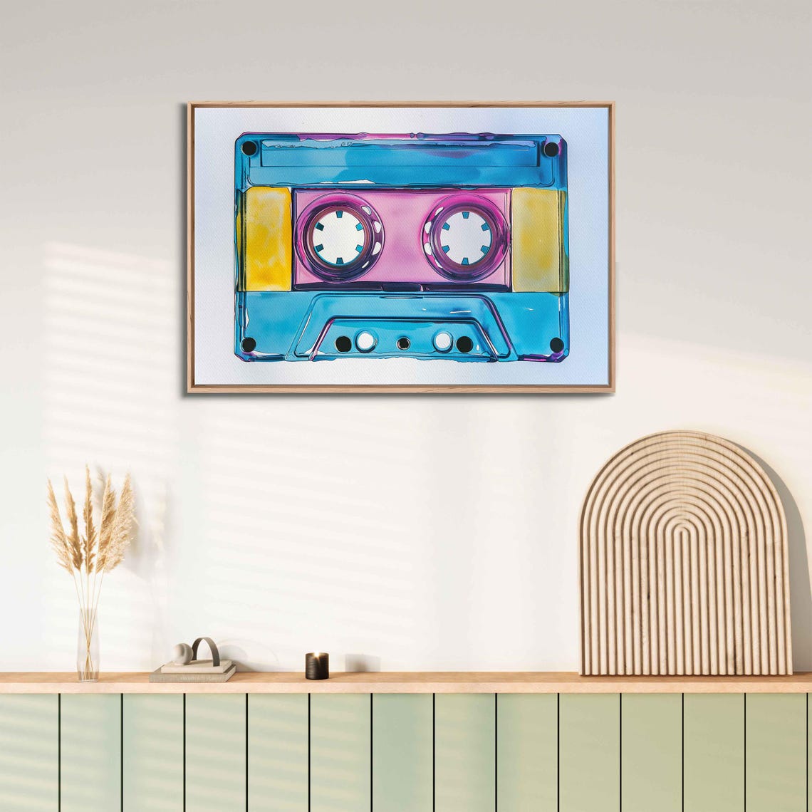 Pop Art Retro Cassette Tape Blue Pink Yellow Watercolor Wall Poster - Image 3