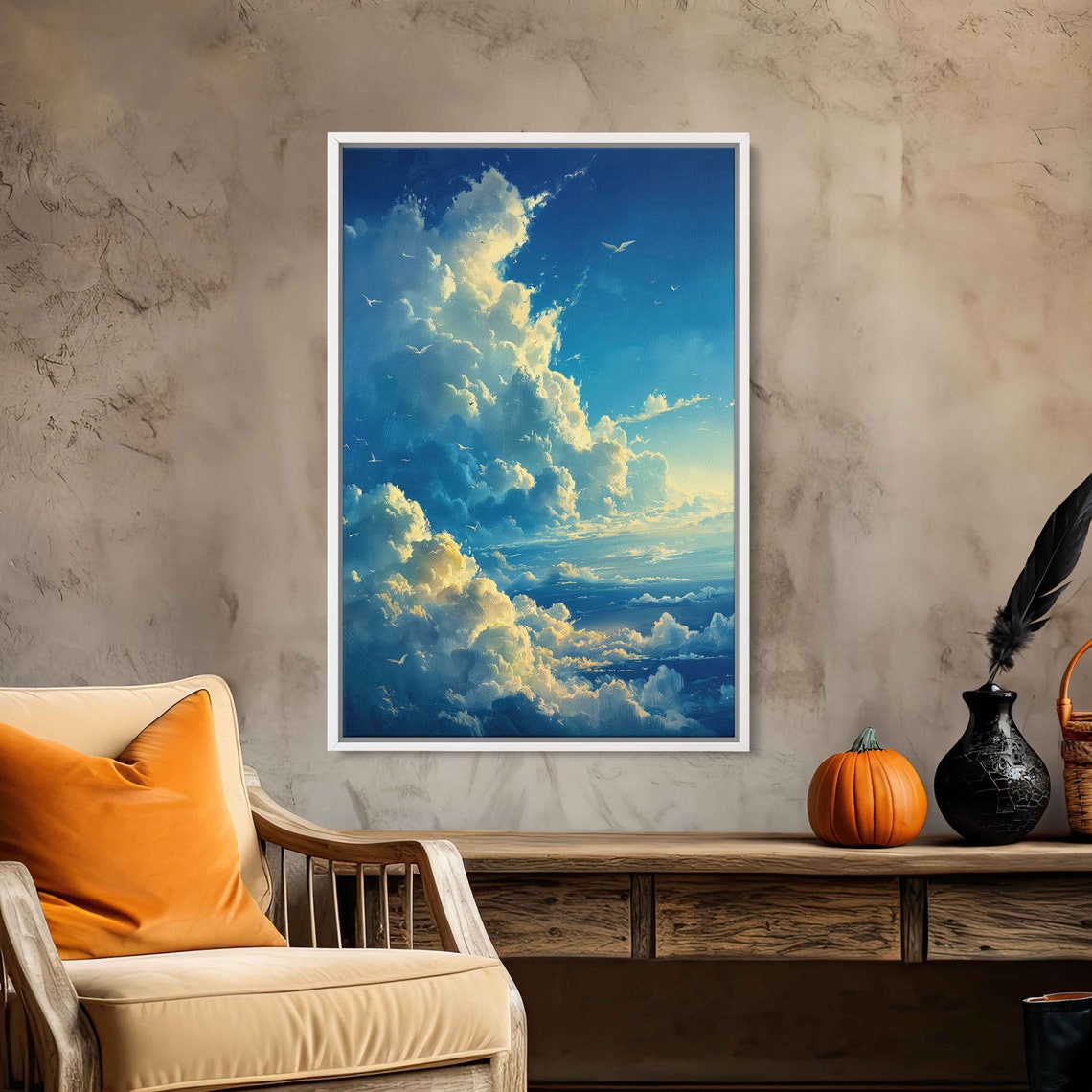 Giant Fluffy Cumulus Clouds Bright Blue Sky Ethereal Cloud Art Poster - Image 4