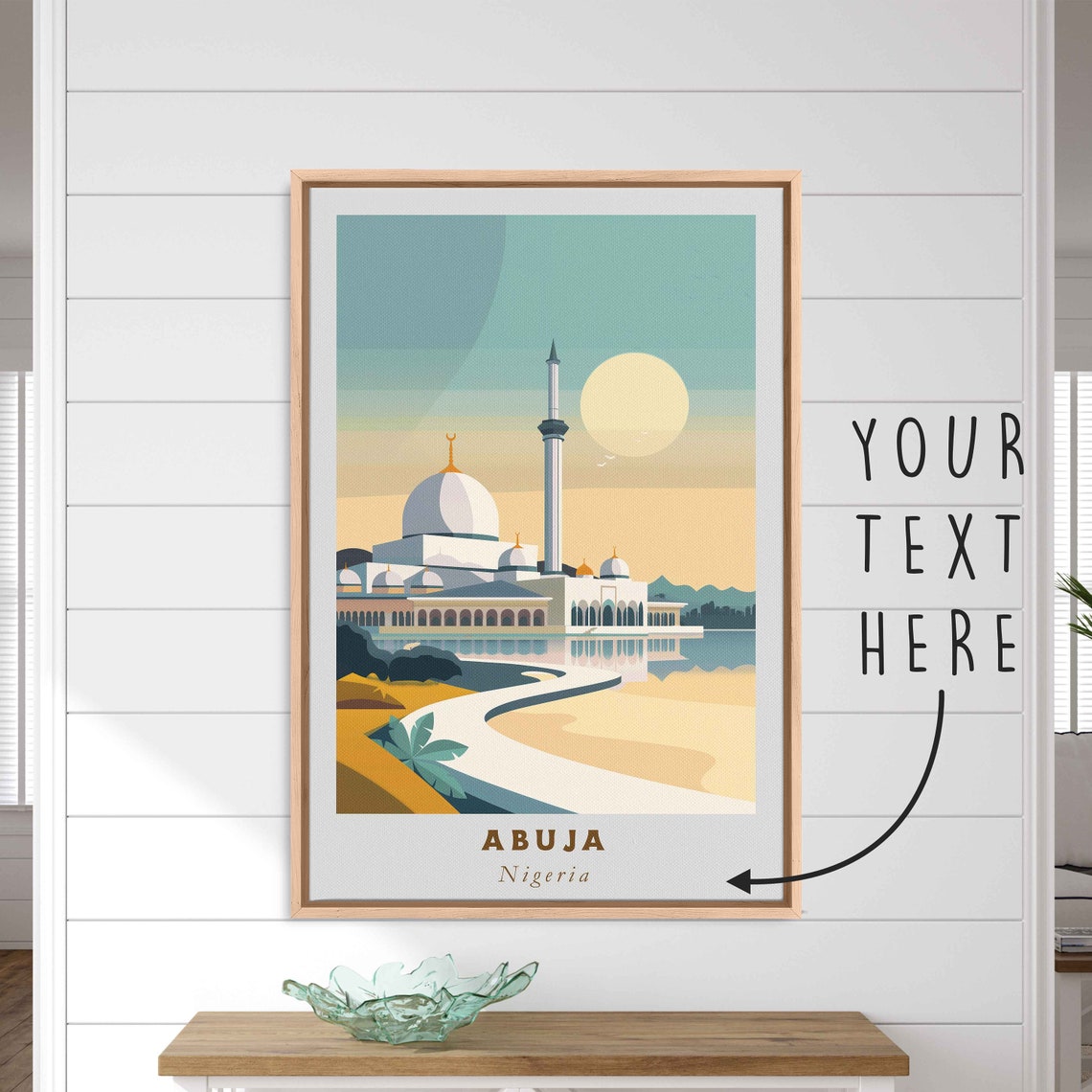 Abuja Nigeria National Mosque Dome Waterfront Sunset Travel Poster