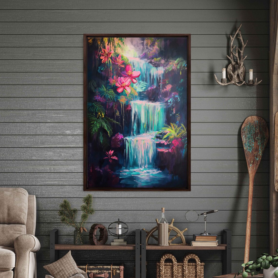 Exotic Neon Flowers Cascading Waterfall Art Print - Image 3