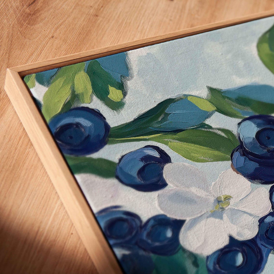 Dense Blueberry Clusters With White Blossoms Painting Art Print - Image 2