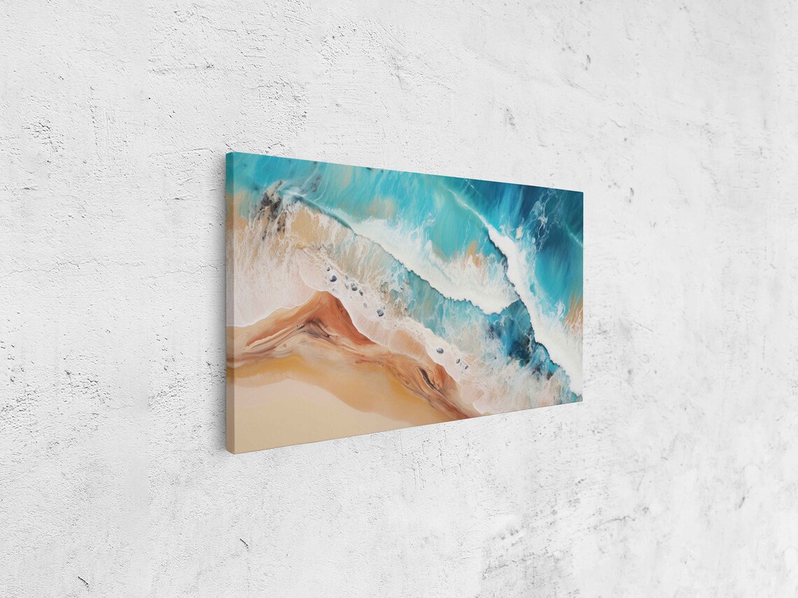 Abstract Aerial Ocean Waves Swirling Foam Terracotta Sand Beach Art Print - Image 4