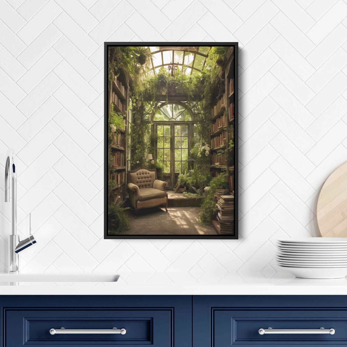 Lush Greenhouse Library Reading Nook Glass Roof Plants Cozy Book Poster - Image 3