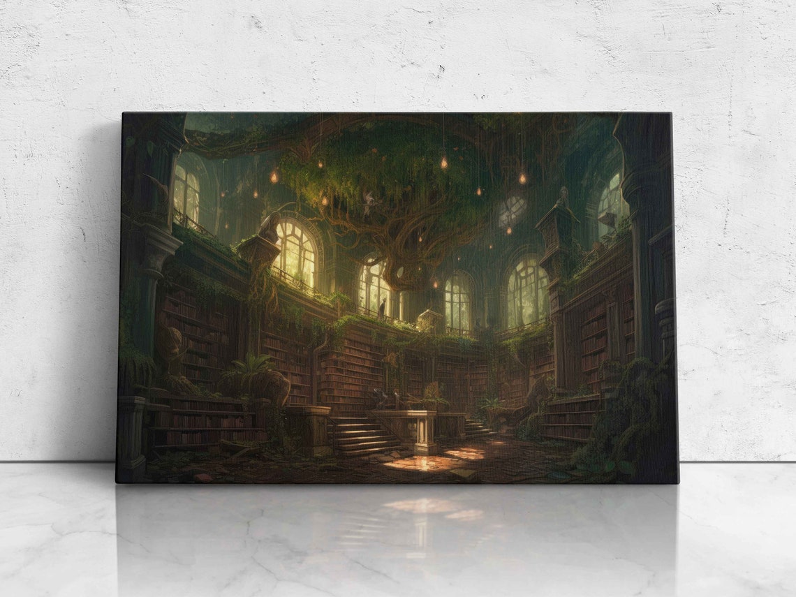 Stunning Enchanted Treehouse Library Magical Reading Nook Art On Ready To Hang Gift For Librarians Gift For Bookworm