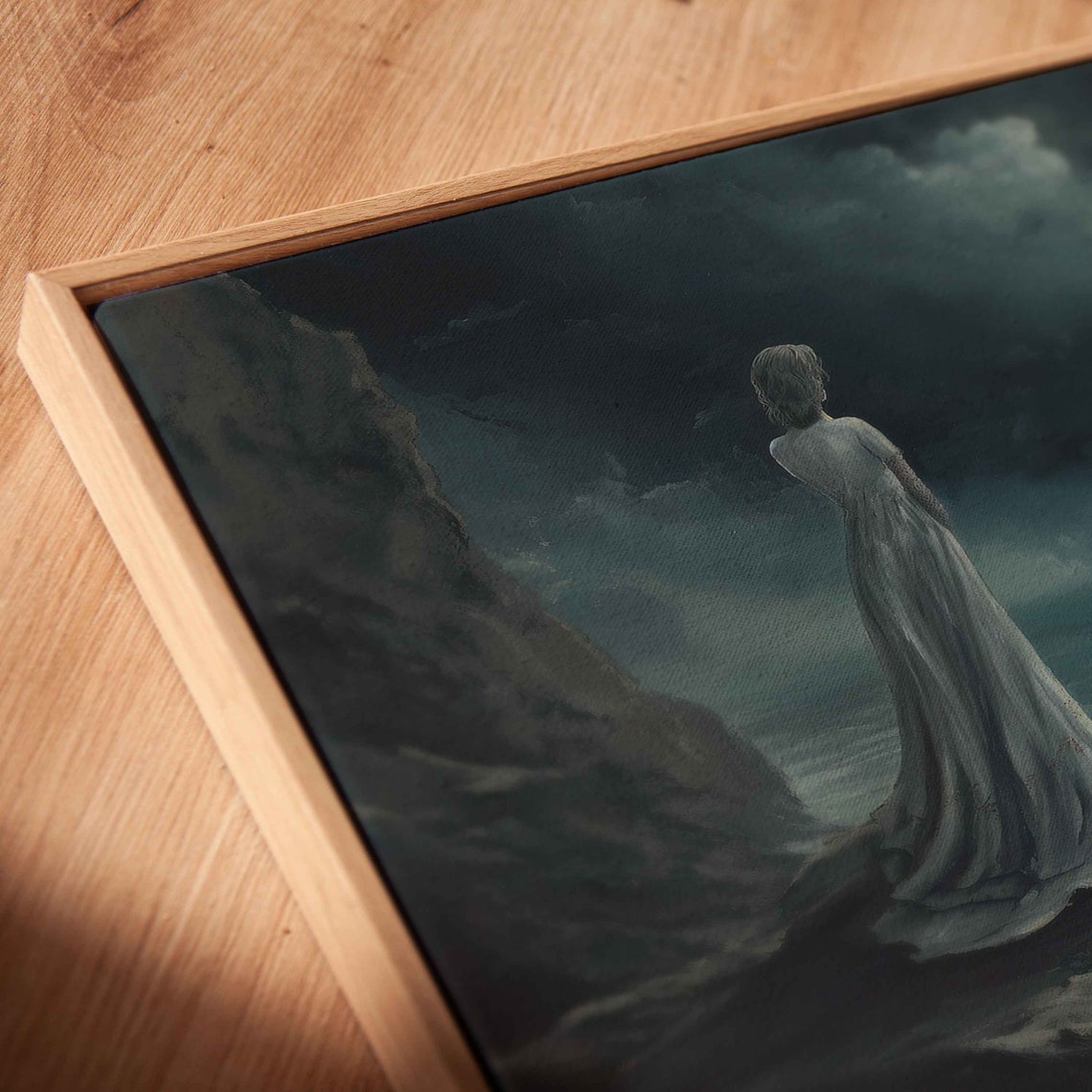 Ghostly Woman Cliff Ocean Moonlight Waves Vintage Gothic Art Print - Image 2
