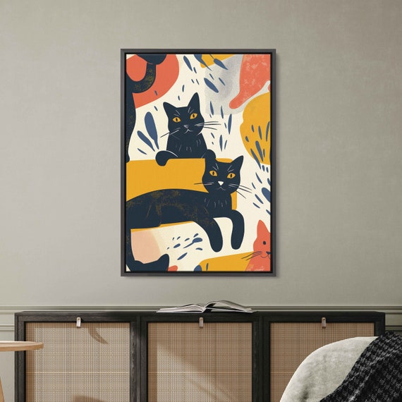 Black Cats Lounging Wall Art Print Matisse Style Painting Animal Art Gift For Cat Lover Ready To Hang