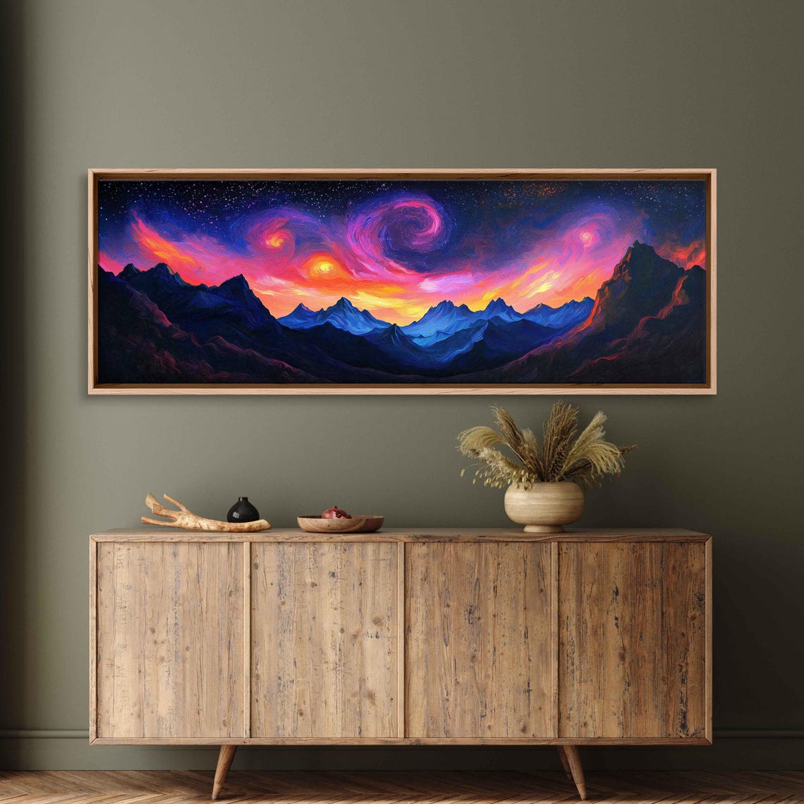 Starry Sky Over Rugged Mountains Wall Art Print Vivid Acrylic Painting Cosmic Colors - Image 3