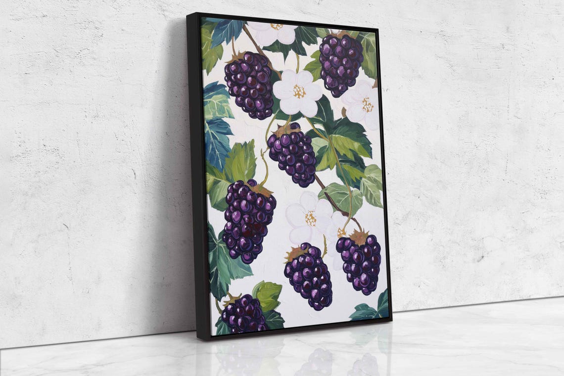 Ripe Blackberries And White Blossoms Botanical Fruit Art Poster - Image 4