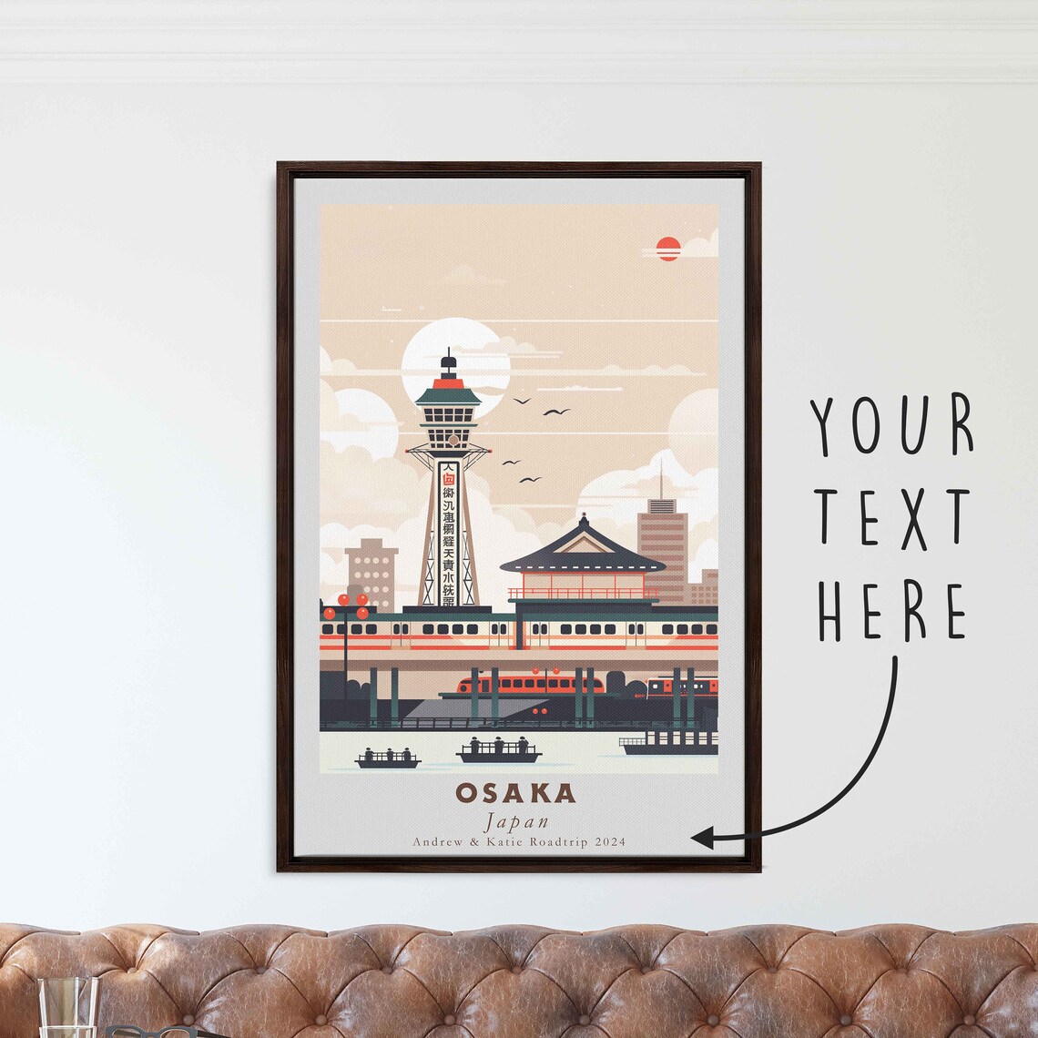Osaka Japan Tsutenkaku Tower Train Retro Cityscape Travel Poster - Image 3