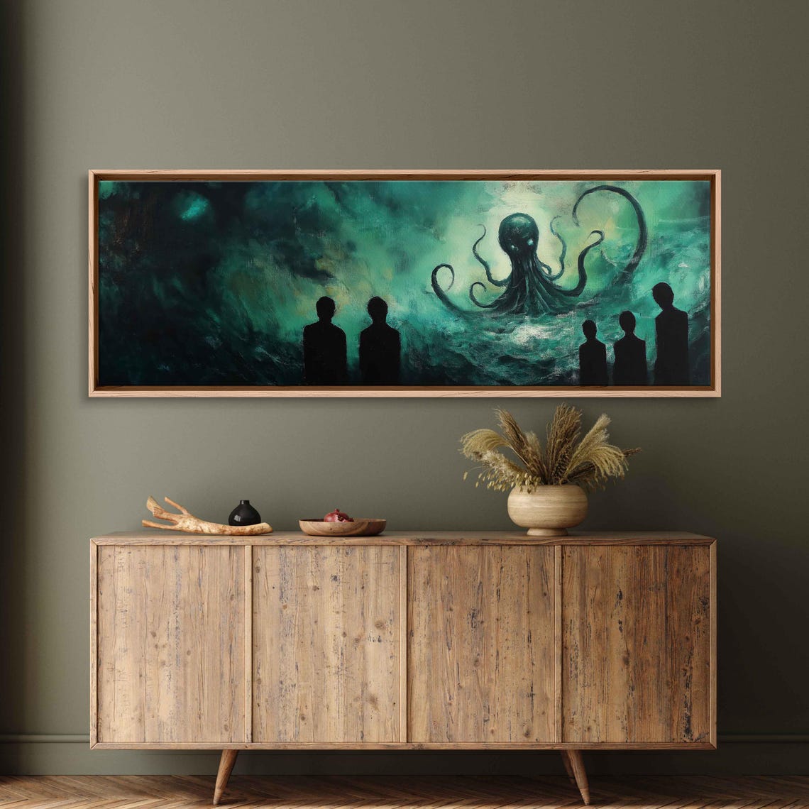 Cthulhu Sea Monster Rising Dark Waters Silhouette Figures Poster - Image 3