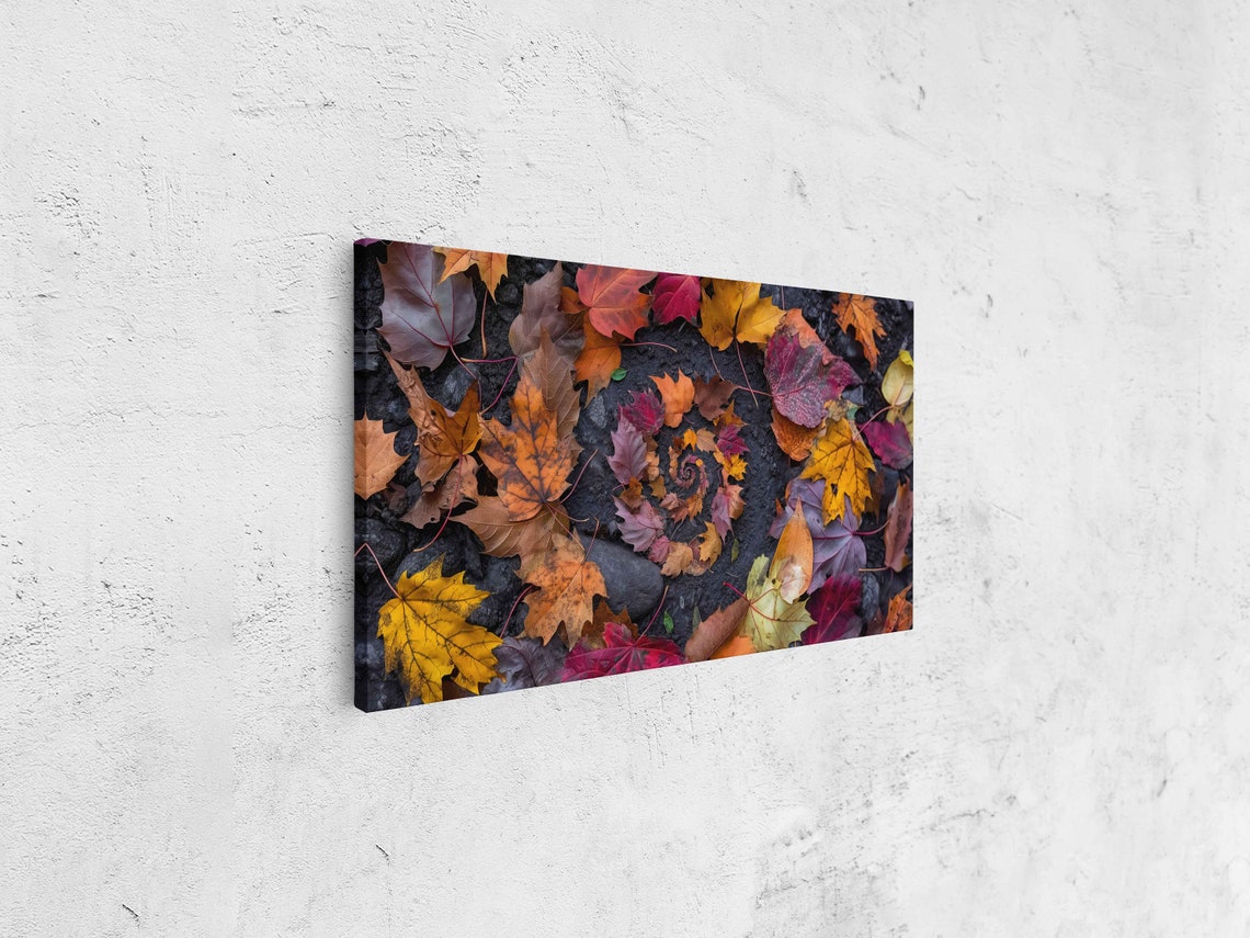 Autumn Maple Leaves Spiral Mandala Fallen Leaves Dark Ground Poster - Image 4