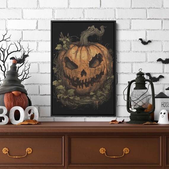Scary Jack O Lantern Pumpkin Gothic Halloween Painting Dark Wall Art Print