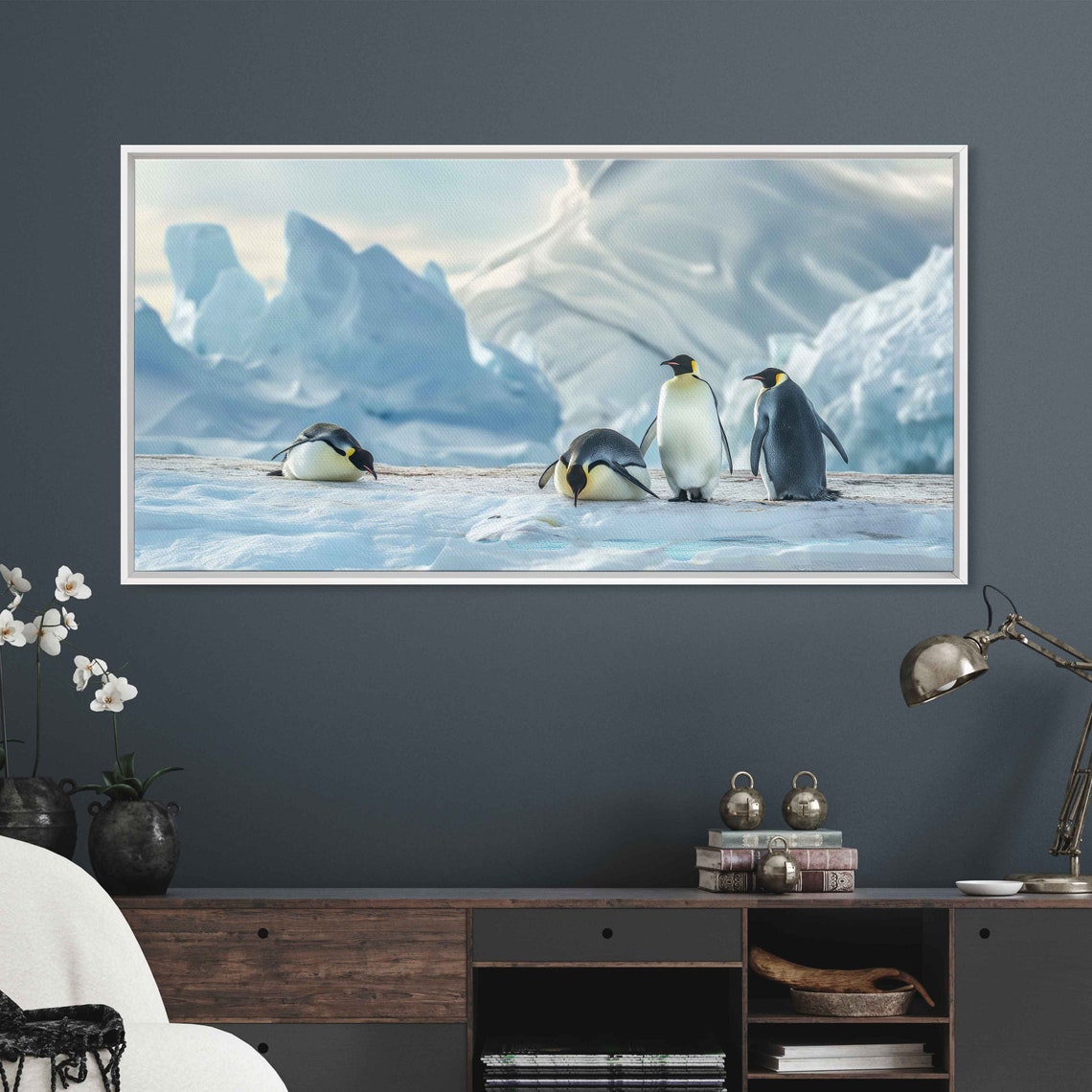 Emperor Penguins On Ice With Glacier Peaks Behind Photo Poster - Image 3