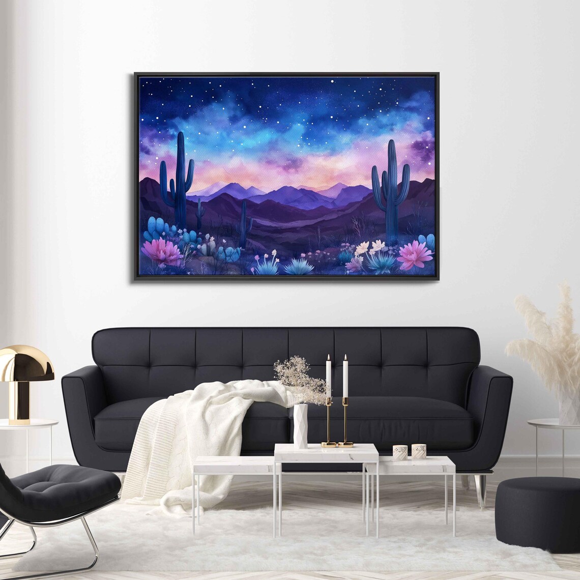 Whimsical Arizona Desert Night Sky Wall Art Print Watercolor Cacti Stars Gradients - Image 3