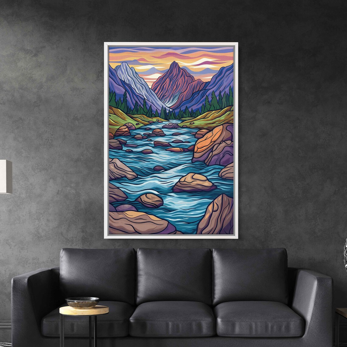 Flowing Rock River Colorful Valley Soothing Sunset Art Framed Print Ready To Hang - Image 3