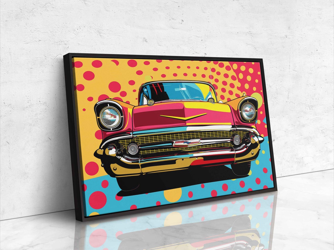 Pop Art Front View Classic 1950s American Car Dots Retro Wall Poster - Image 4