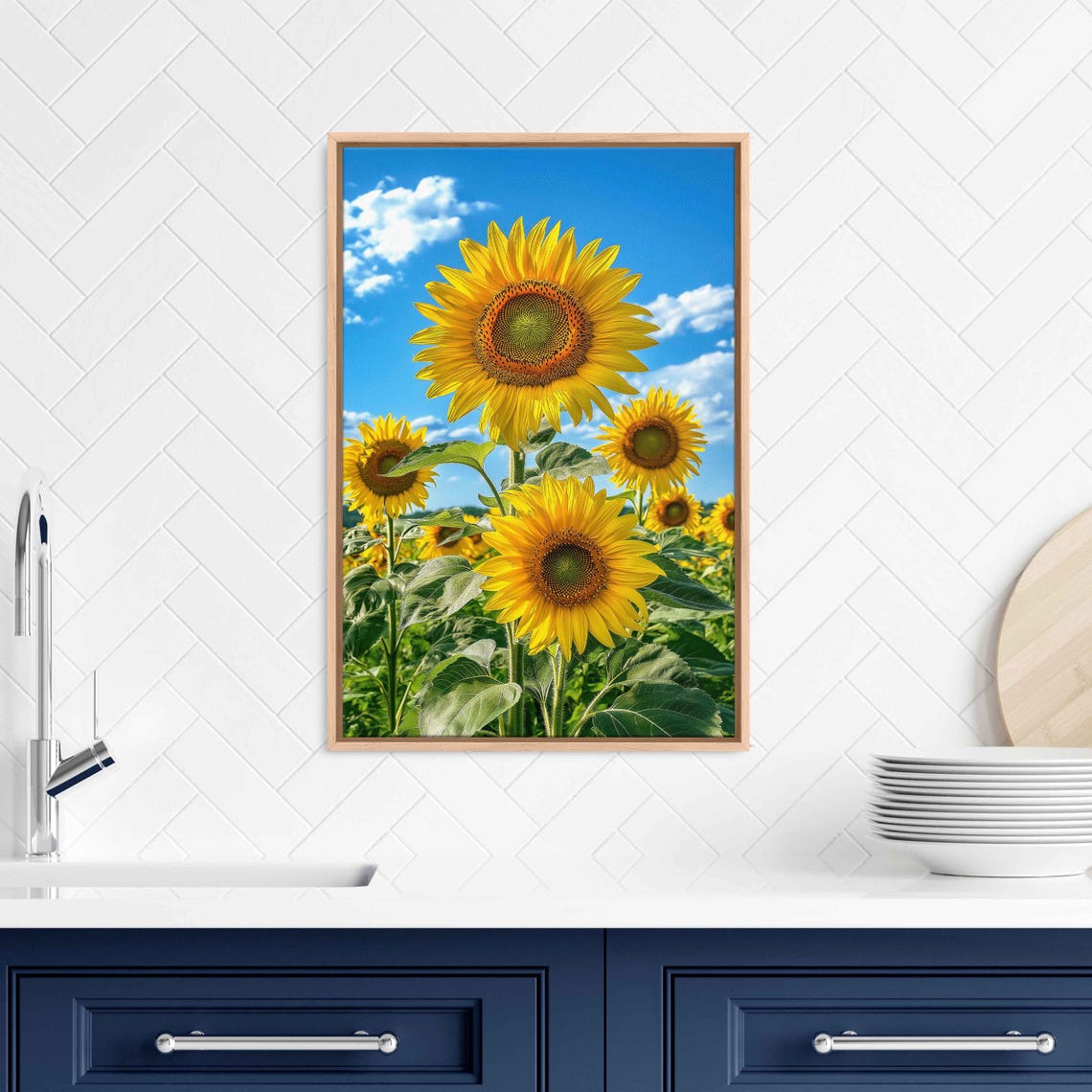 Giant Yellow Sunflowers Under A Bright Blue Summer Sky Poster