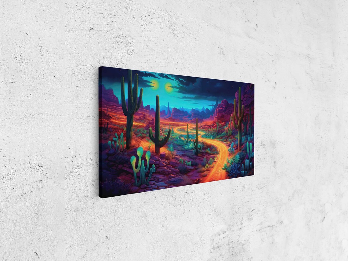 Neon Desert Cactus Art Print, Desert Landscape - Image 4